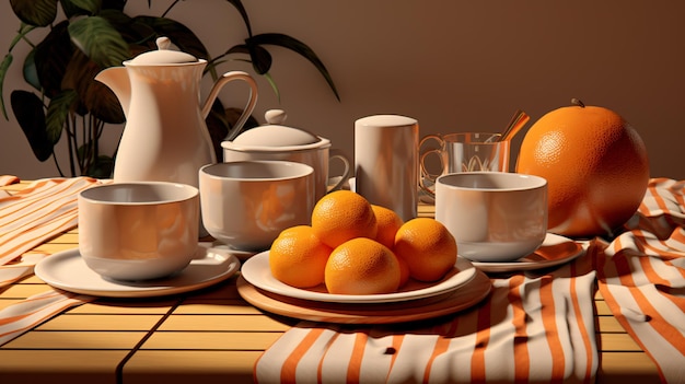 a table with oranges and a bowl of oranges on it