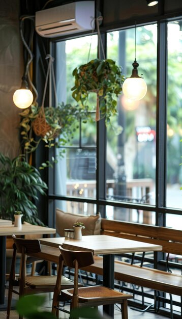 a table with a plant on it and a sign that says  no one is sitting at it