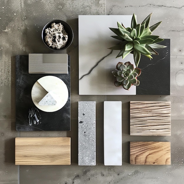 Photo a table with a plant and a pot on it stationery kit