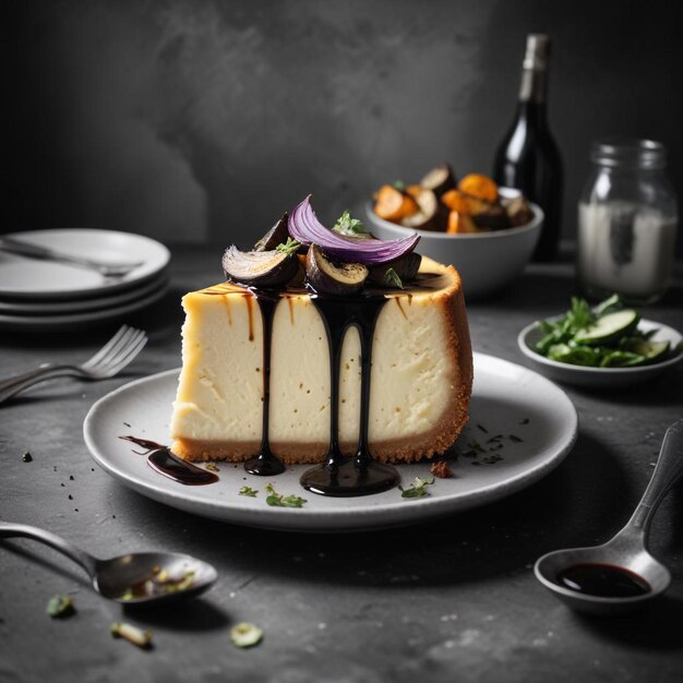 Photo a table with a plate of cheesecake and a bottle of wine