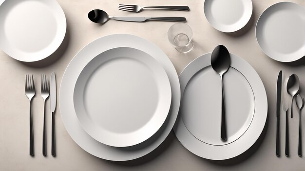 a table with a plate and spoons and a spoon on it