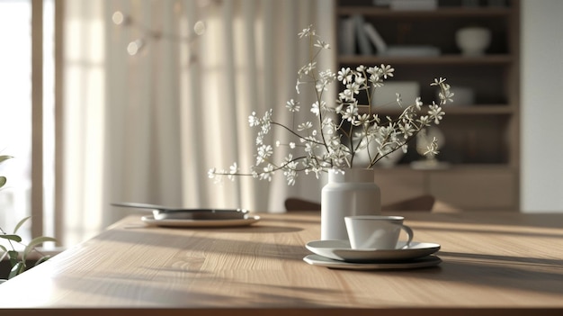 a table with plates and cups and cups on it