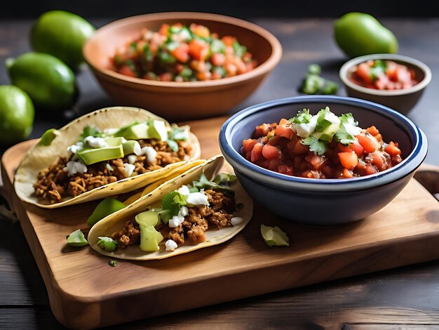 a table with plates of food including beans avocados avocados and avocados