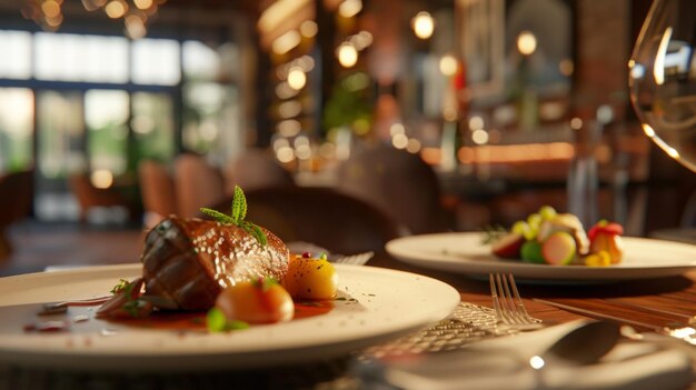 a table with plates of food and a plate of food with a pineapple on it