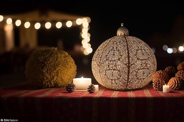 Photo a table with a pumpkin and a candle on it