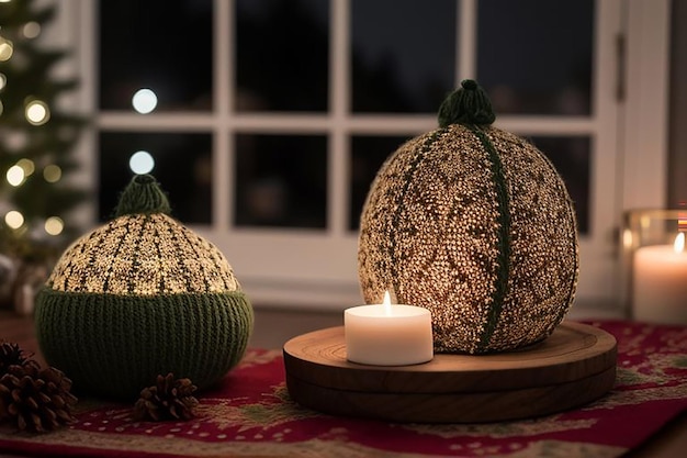 Photo a table with a pumpkin and a candle on it