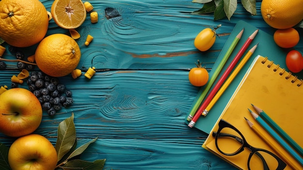 table with school supplies teachers day background