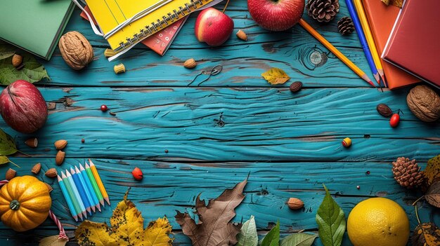 table with school supplies teachers day background