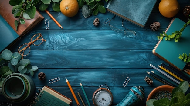 table with school supplies teachers day background