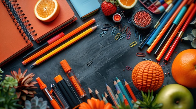 table with school supplies teachers day background