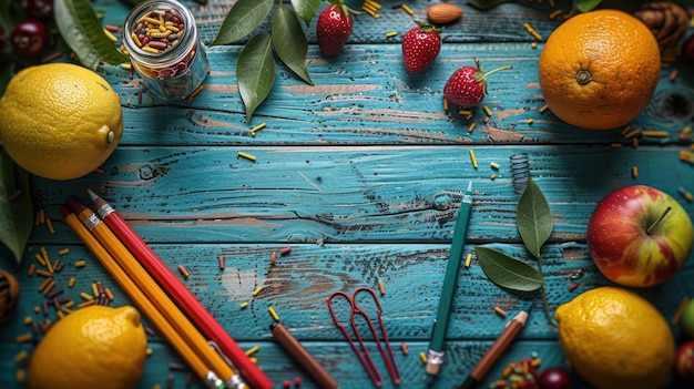 table with school supplies teachers day background