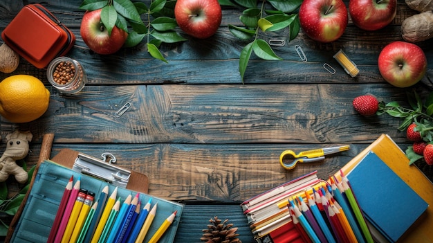 table with school supplies teachers day background