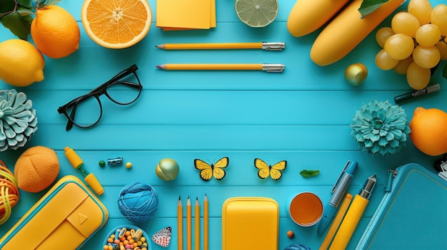 table with school supplies teachers day background