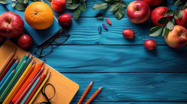 table with school supplies teachers day background