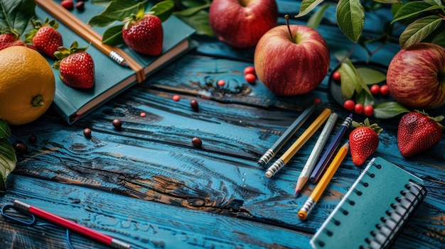 table with school supplies teachers day background