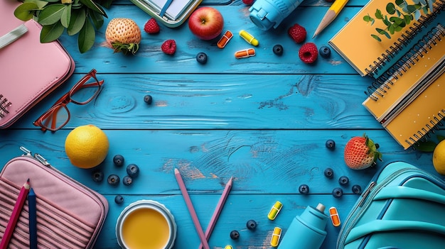 table with school supplies teachers day background