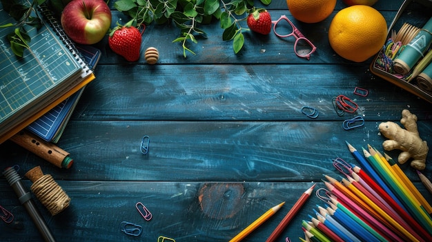 table with school supplies teachers day background