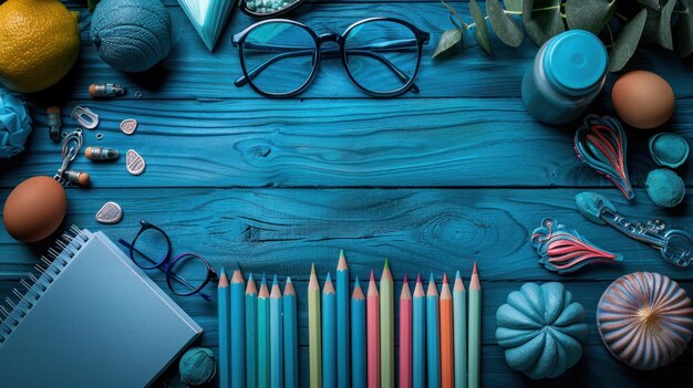 table with school supplies teachers day background