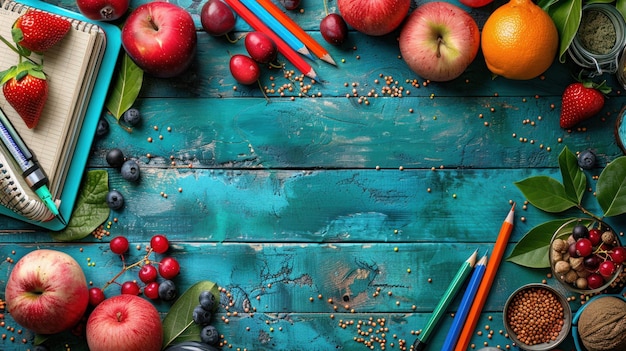 table with school supplies teachers day background