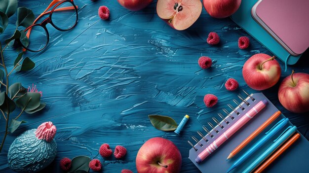 table with school supplies teachers day background