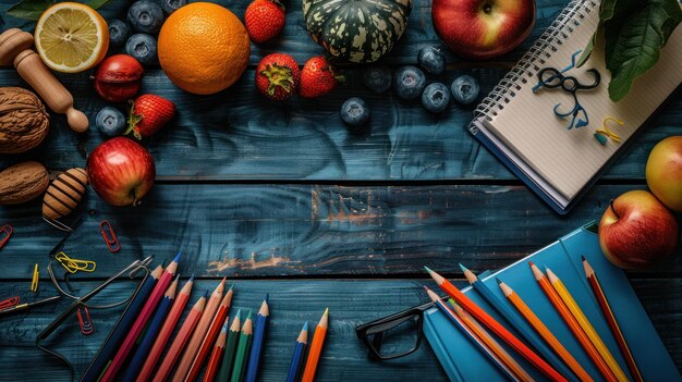 table with school supplies teachers day background