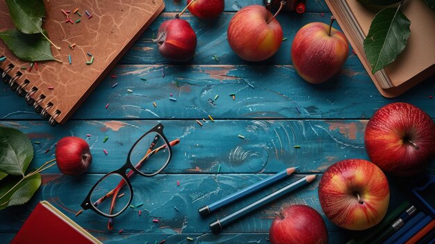 table with school supplies teachers day background