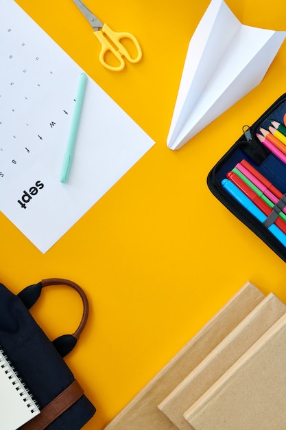 Table with school Supplies