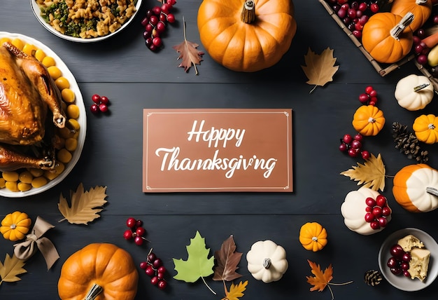 Photo a table with a sign that says happy thanksgiving