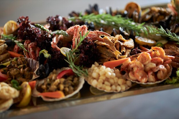 Table with snacks and delicious food