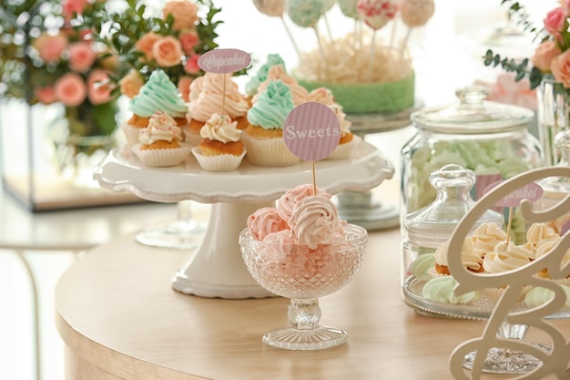 Table with sweets prepared for party