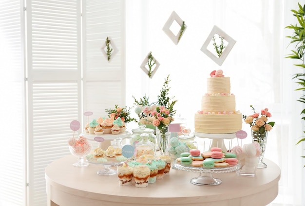 Table with sweets prepared for party