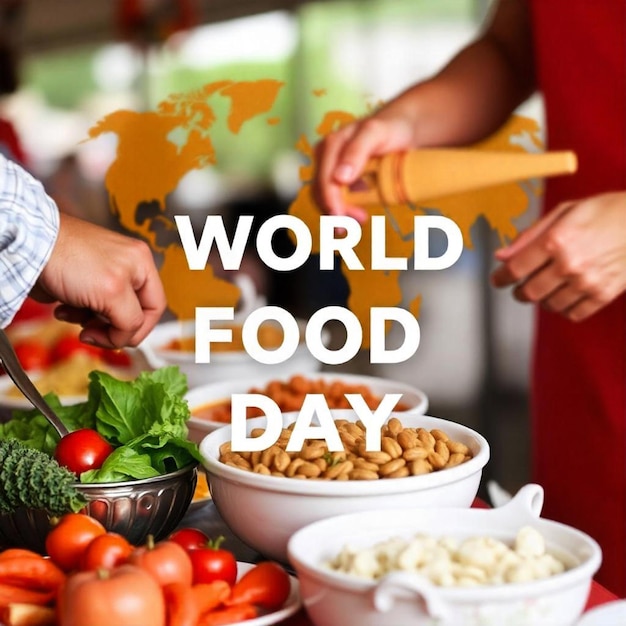 Photo a table with a table with bowls of food and people holding a spoon