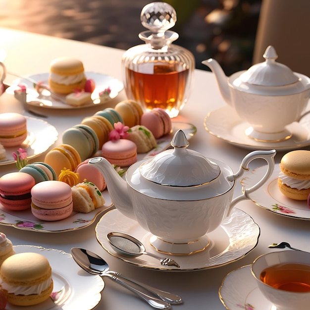 a table with teacups and teacups on it