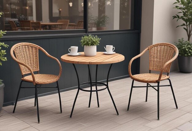 Photo a table with three chairs and a plant on it