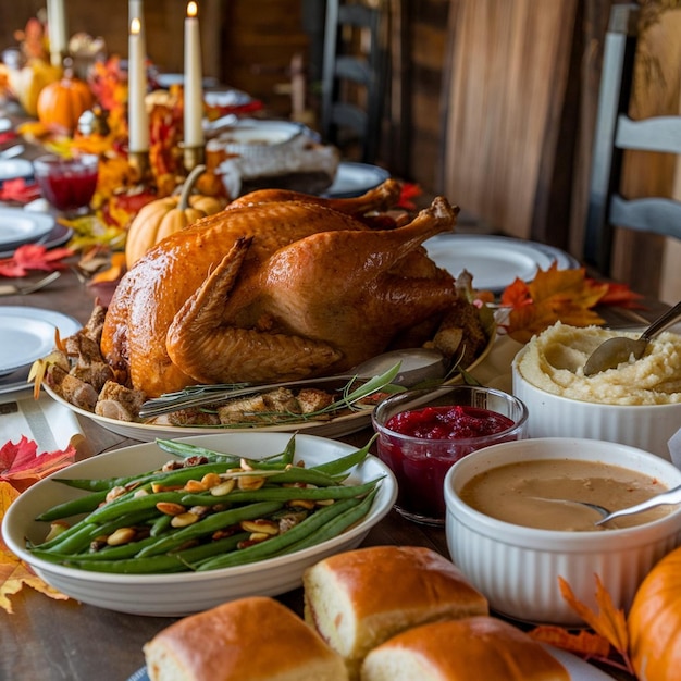 Photo a table with a turkey and a turkey on it