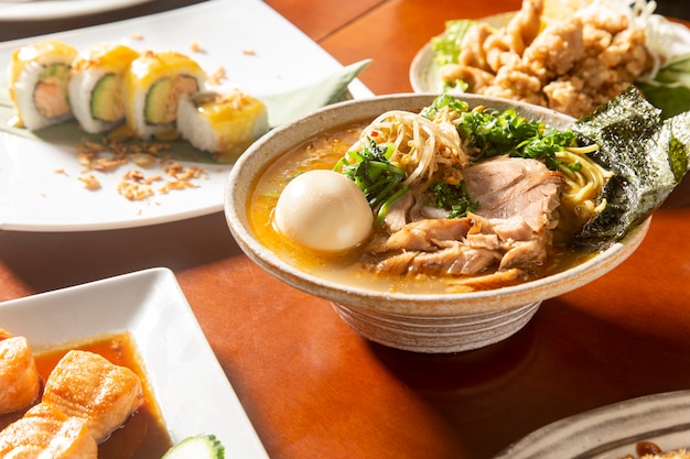 Table with typical Japanese food