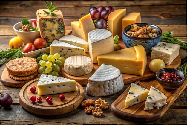 a table with a variety of cheeses including nuts nuts nuts nuts and nuts