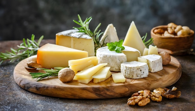 Table with a variety of different types of cheeses