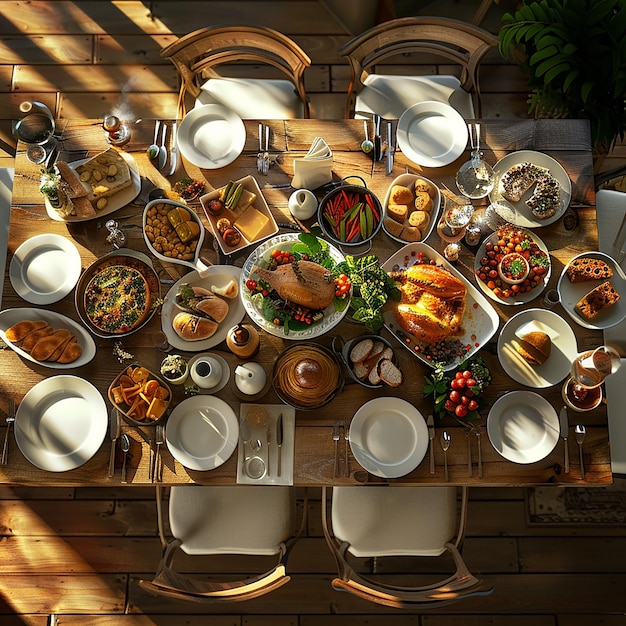 a table with a variety of food including a plate of food