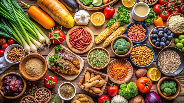 a table with a variety of vegetables including beans beans beans and other vegetables