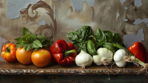 a table with a variety of vegetables including tomatoes lettuce and tomatoes