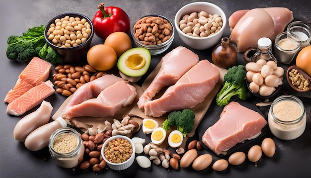 a table with various foods including avocado avocado and almonds