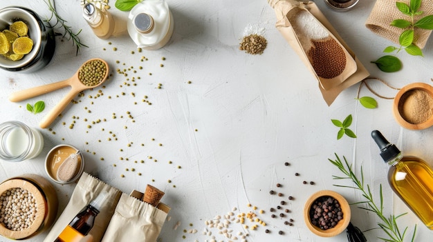 Photo a table with various spices and herbs on it