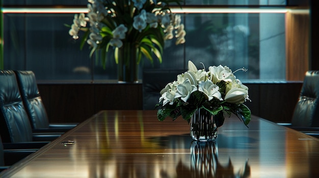 Table with Vase of Flowers Business Bloom Corporate Couture Executive Elegance