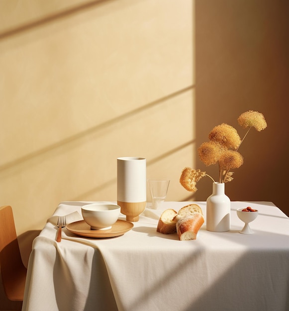 a table with a vase of flowers and a vase with a teddy bear on it