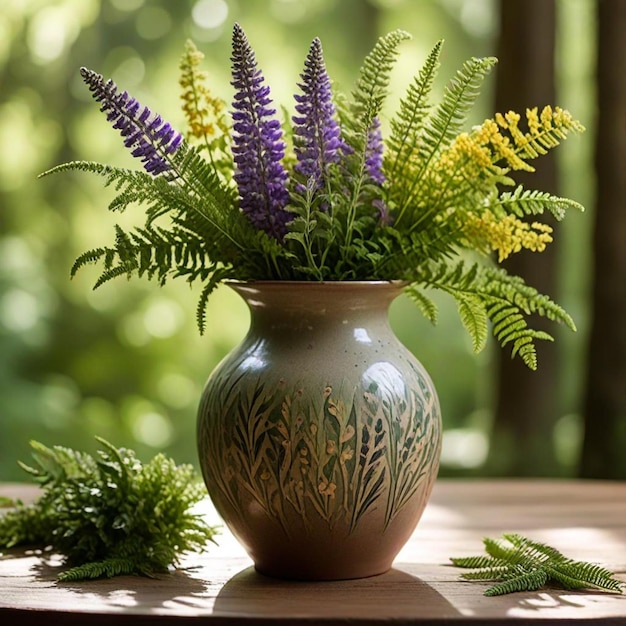 a table with vases of lilies on it and a white background