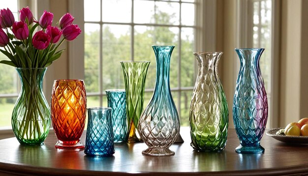 Photo a table with vases and one of which is called vases