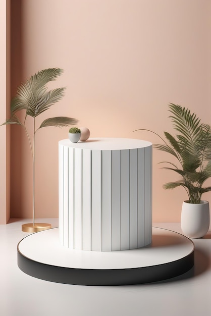 Photo a table with a white lamp and a plant on it