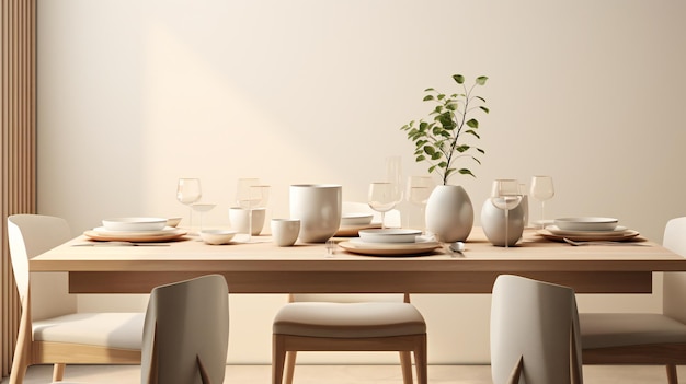 A table with a white table and chairs with a plant on it