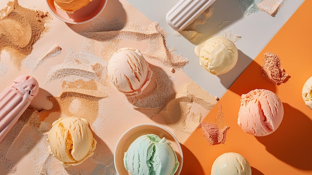 Photo a table with a white table cloth that has ice cream on it